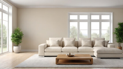 A white sofa against an empty wall