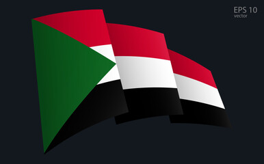 Waving Vector flag of Sudan. National flag waving symbol. Banner design element.
