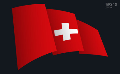 Waving Vector flag of Switzerland. National flag waving symbol. Banner design element.
