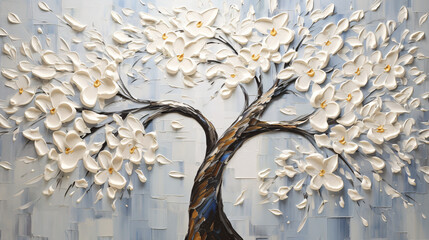 Modern White Tree Oil Paintings Beautiful Twisted Tree