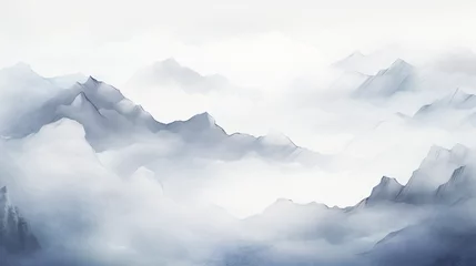 Kissenbezug Mountain water color light gray background .. © Natia