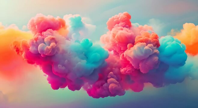 color aerosol with cloud of colored powders stock photo in the style of light orange and teal video glitches high quality photo colorful explosion