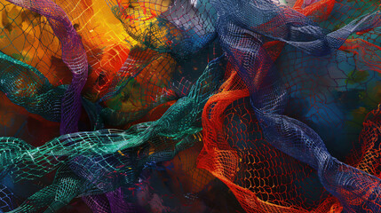 Multicolored oil painting portrait of bird nets.  - obrazy, fototapety, plakaty