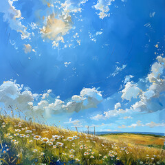 Fototapeta na wymiar Sunflower Field and Beautiful Sky Painting Generative AI