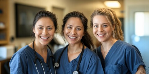 portrait of three female doctors smiling