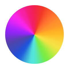 Fototapeta premium Radial rainbow gradient circular swirl, color spectrum in a vibrant wheel, RGB gradation. Flat vector illustration isolated on white background.