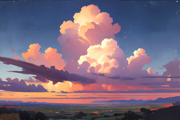Beautiful sky cloudscape painting, Semi-abstract loosely oil painting style.