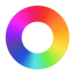 Radial rainbow gradient circular swirl, color spectrum in a vibrant wheel, RGB gradation. Flat vector illustration isolated on white background.