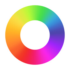 Radial rainbow gradient circular swirl, color spectrum in a vibrant wheel, RGB gradation. Flat vector illustration isolated on white background.