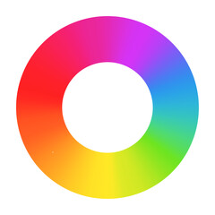 Radial rainbow gradient circular swirl, color spectrum in a vibrant wheel, RGB gradation. Flat vector illustration isolated on white background.