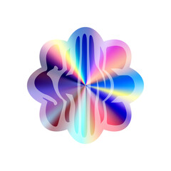 Y2K holographic sticker set hearts with chrome effect. Abstract shapes in hologram style. Flat vector illustration isolated on white background.