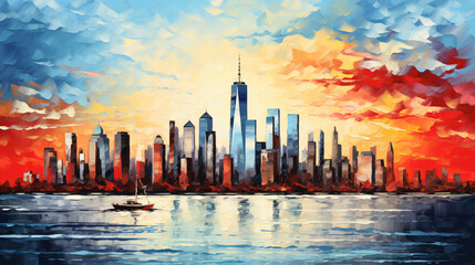 New York City in the impasto painting style cheerful 