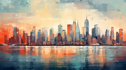 Papier Peint photo autocollant Etats Unis New York City in the impasto painting style cheerful 