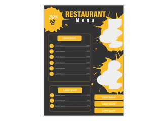 restaurant  Food Menu Layout with black color.Chef illustration. Vector layered.