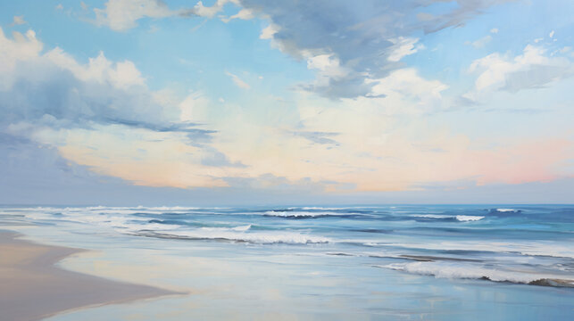 Ocean coast oil painting impressionism twilight peaceful 