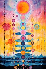 Chakra energy healing. Mindfulness, reiki, spirituality and meditation concept. Abstract poster in art brut style. Ai Generative