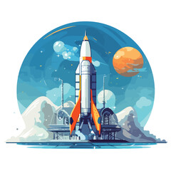 Rocket launching from a lunar base. Clipart isolated