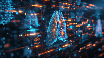 Futuristic lung disease care banner.generative ai - obrazy, fototapety, plakaty