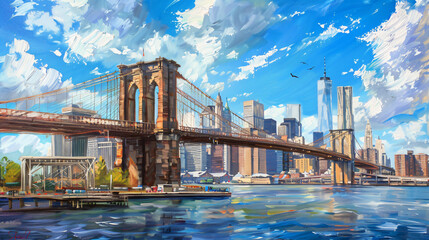 Oil Painting  Brooklyn Bridge New York ..
