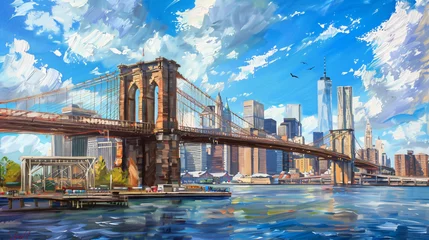 Fotobehang Oil Painting  Brooklyn Bridge New York .. © Natia