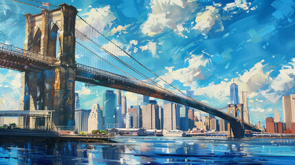 Naklejka premium Oil Painting Brooklyn Bridge New York ..