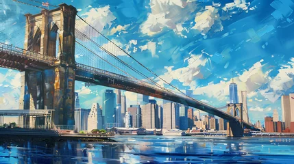 Papier Peint photo autocollant Brooklyn Bridge Oil Painting  Brooklyn Bridge New York ..