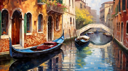 Papier Peint photo Lavable Gondoles Oil painting  canal in Venice Italy modern impression