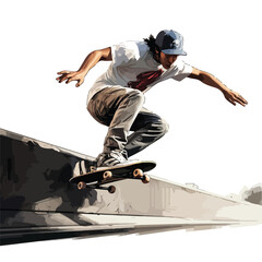 Skateboarder grinding along a rail in an urban skatep