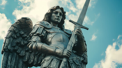 Fototapeta na wymiar Statue of Archangel Michael with a sword. generative ai 