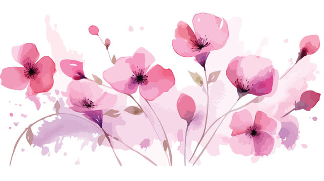 Abstract watercolor background with pink flowers