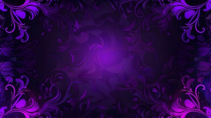 Fototapeta na wymiar Floral dark violet purple gradient wallpaper with stylized flowers and foliage patterns