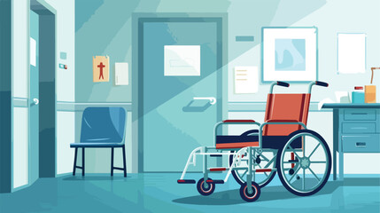 Fototapeta na wymiar Afraid cartoon wheelchair in a hospital room flat vector
