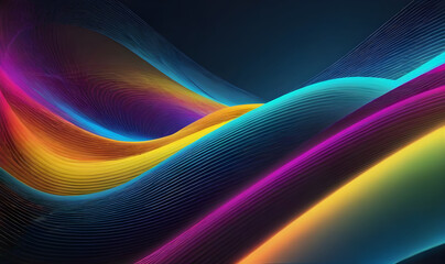 Abstract artwork featuring flowing, rainbow-colored lines set against a dark background, producing a captivating and energetic composition.