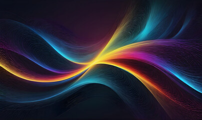 Vibrant, multicolored waves dance gracefully across a dark canvas, creating a mesmerizing and dynamic visual experience.