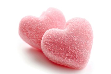 Obraz premium Two Pink Valentines Candy Hearts with Copy Space. Emotion-filled Hard Candies. Isolated on White for Holiday Gifting or Decorating