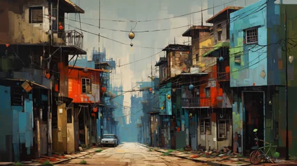 Foto op Canvas Oil Painting  Urban Street View  © Natia