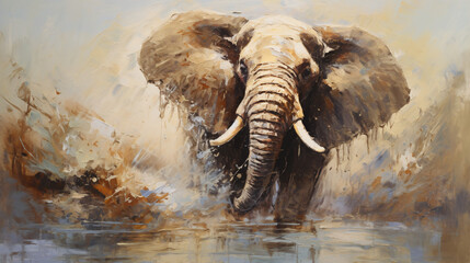 Oil painting  Wild Elephant .. - obrazy, fototapety, plakaty