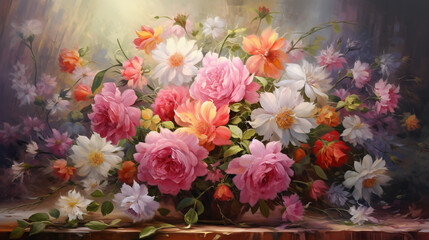 Obraz na płótnie Canvas Oil painting a bouquet of flowers . 