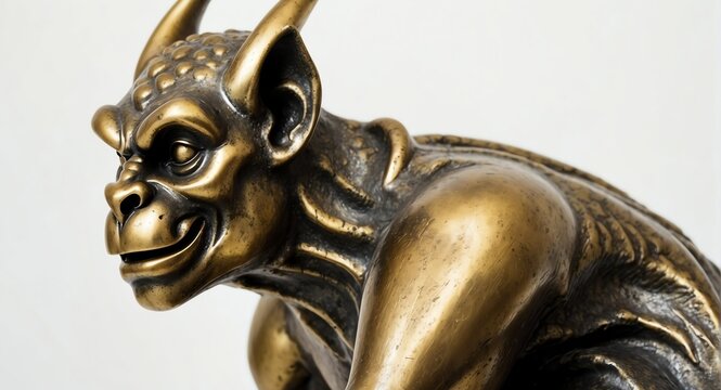 Brass statue of a gargoyle on plain white background from Generative AI