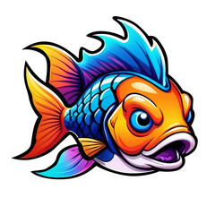 a colorful fish on a transparent background, stylized border, 