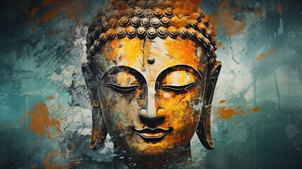 Oil painting Buddha face with abstract texture 