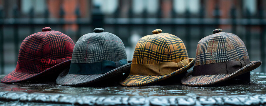 Four Different Color Detective Hats, Private Sleuth Headwear, British Tartan With Bow And Ribbon