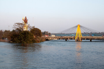 Image of a Hindu God Lord Shiva with his Trident at holy place haridwar.