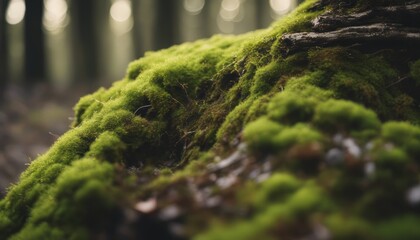view of green moss on a rotting tree trunk in the forest