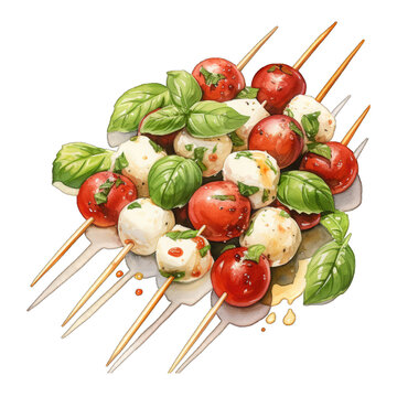 tomato mozzarella basil skewers watercolor clip art preview
