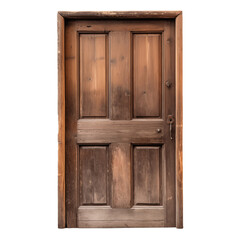 A traditional wooden door with a vintage brown texture and a simple knob