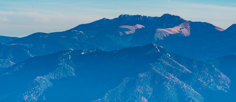 View to Dumbier and Stiavnica hills in Low Tatras mountains from Velky Choc hill in Chocske vrchy mountains in Slovakia