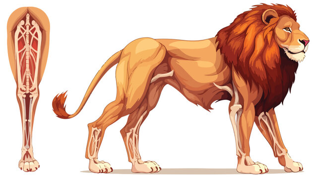 Animal of lion leg muscle anatomy medical flat vector