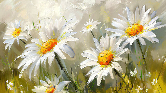 Oil painting Daisy flowers 
