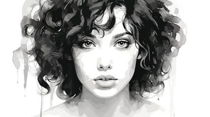 Art monochrome illustration with closeup face 